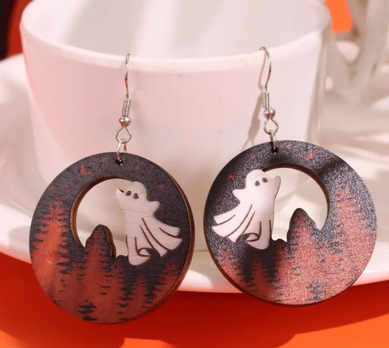 Wooden Ghost Tree Earrings