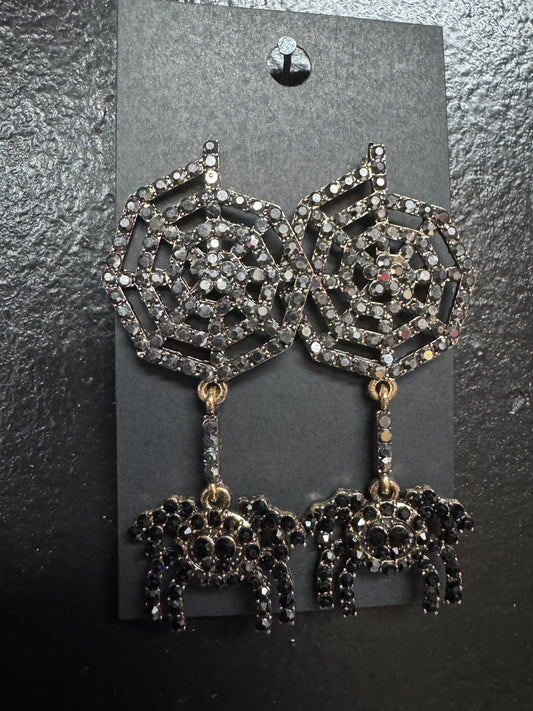 Blingy Spider and Web Earrings