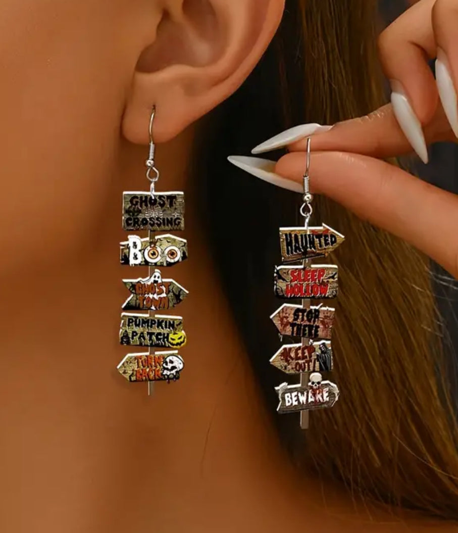 Halloween Direction Sign Earrings