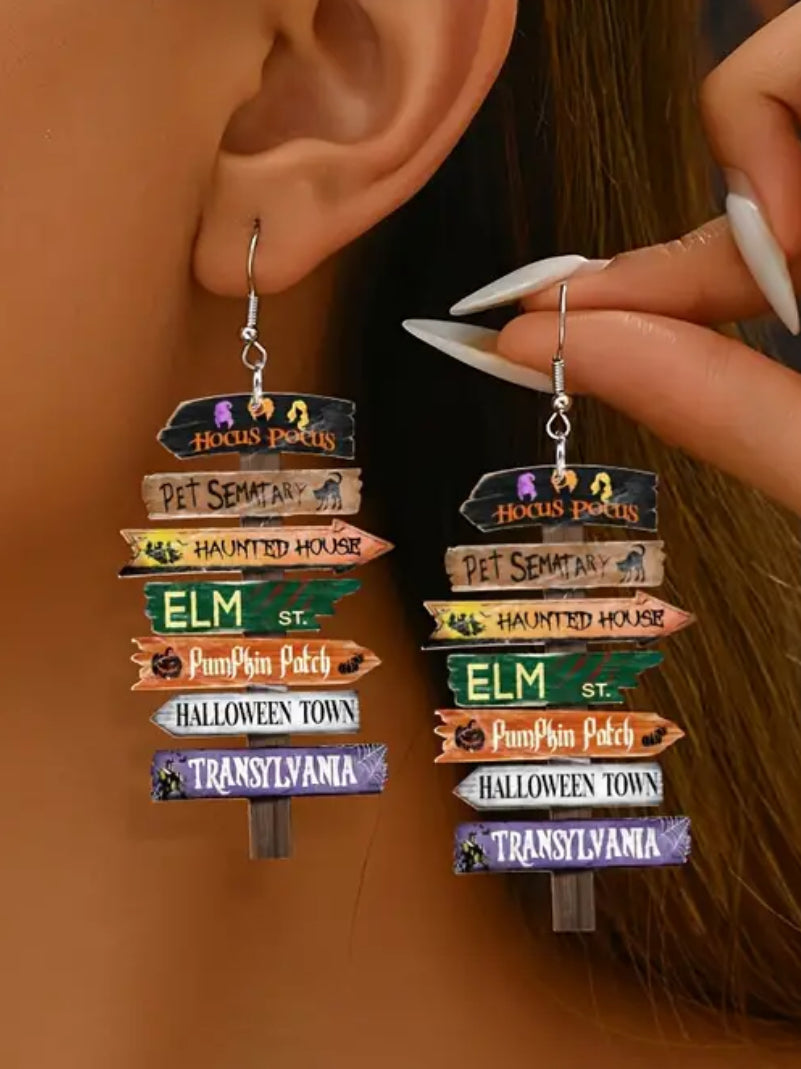 Halloween Direction Sign Earrings