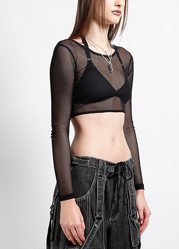 TRIPP- LONG SLEEVE CROP FISHNET BLACK