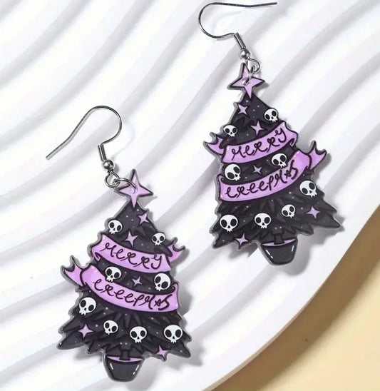 Gothic Skull Merry Creepmas Earrings