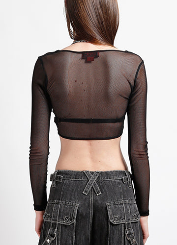 TRIPP- LONG SLEEVE CROP FISHNET BLACK