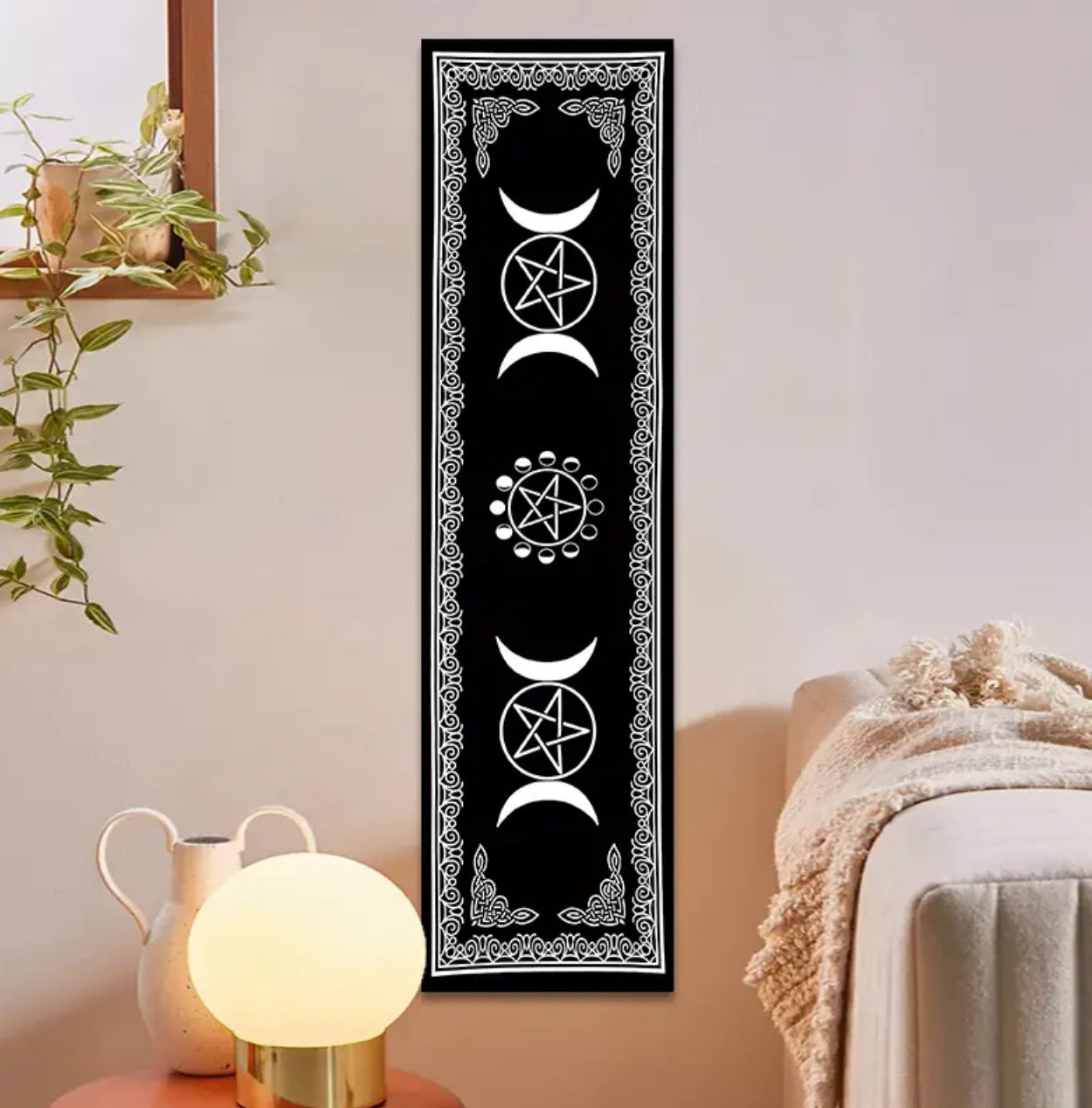 Witchcraft Pentagram Triple Moon Tapestry — 59 x 15.75 inches