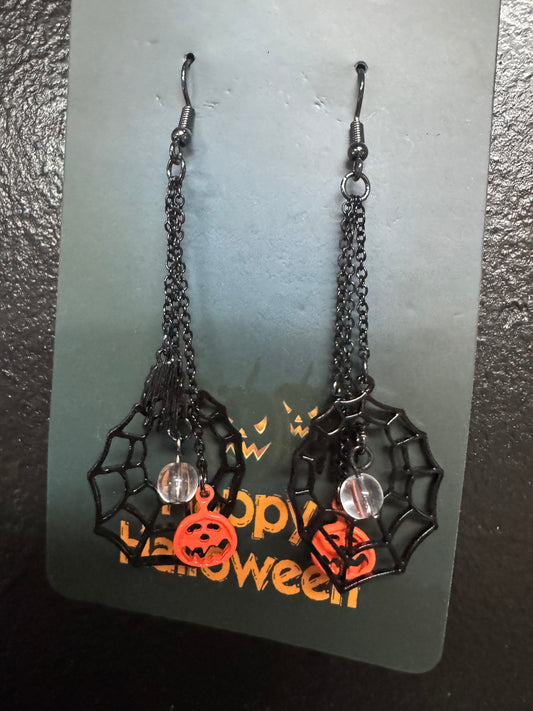 Pumpkin Spiderweb Dangle Earrings