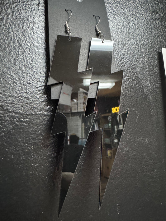 Big Black Lightening Bolt Earrings