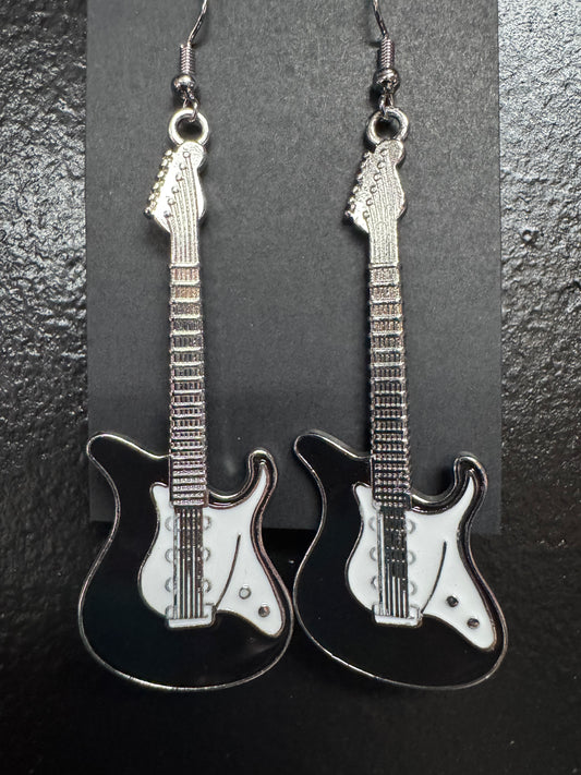 Black & White Guitar Earrings