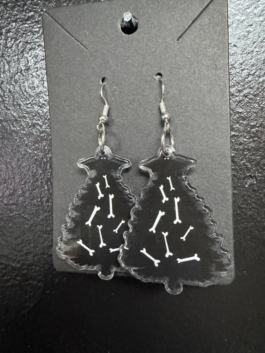 Black Bone Christmas Tree Earrings