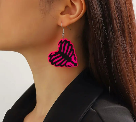 Hot Pink Ribcage Heart Earrings