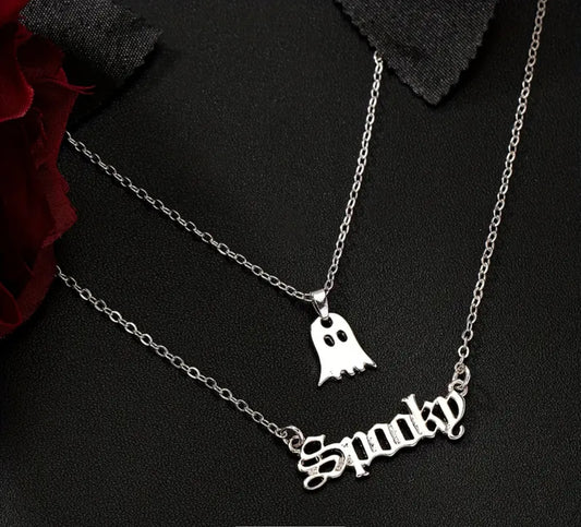 Layered Ghost Charm Spooky Necklace
