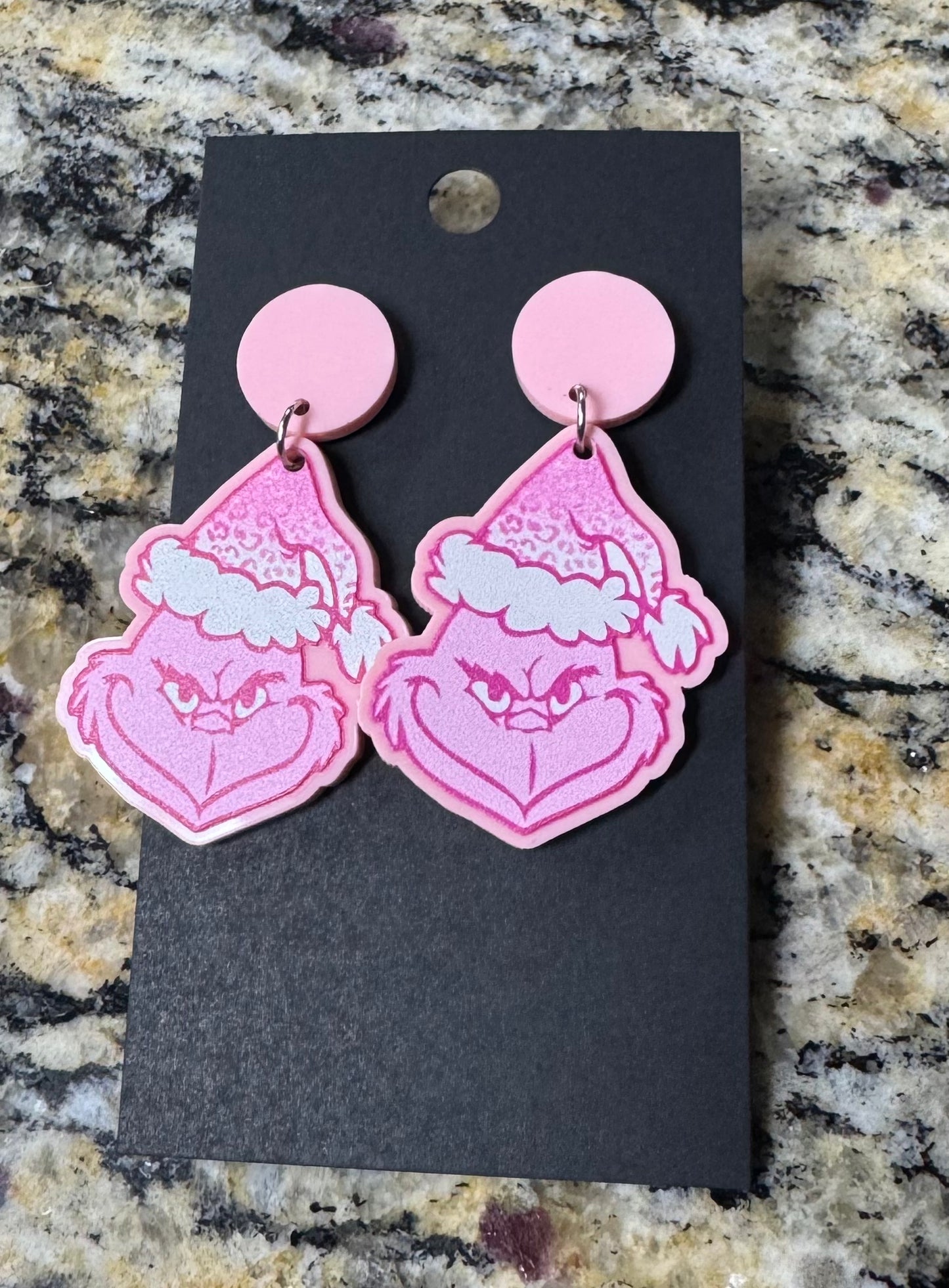 Pink Grinch Christmas Earrings