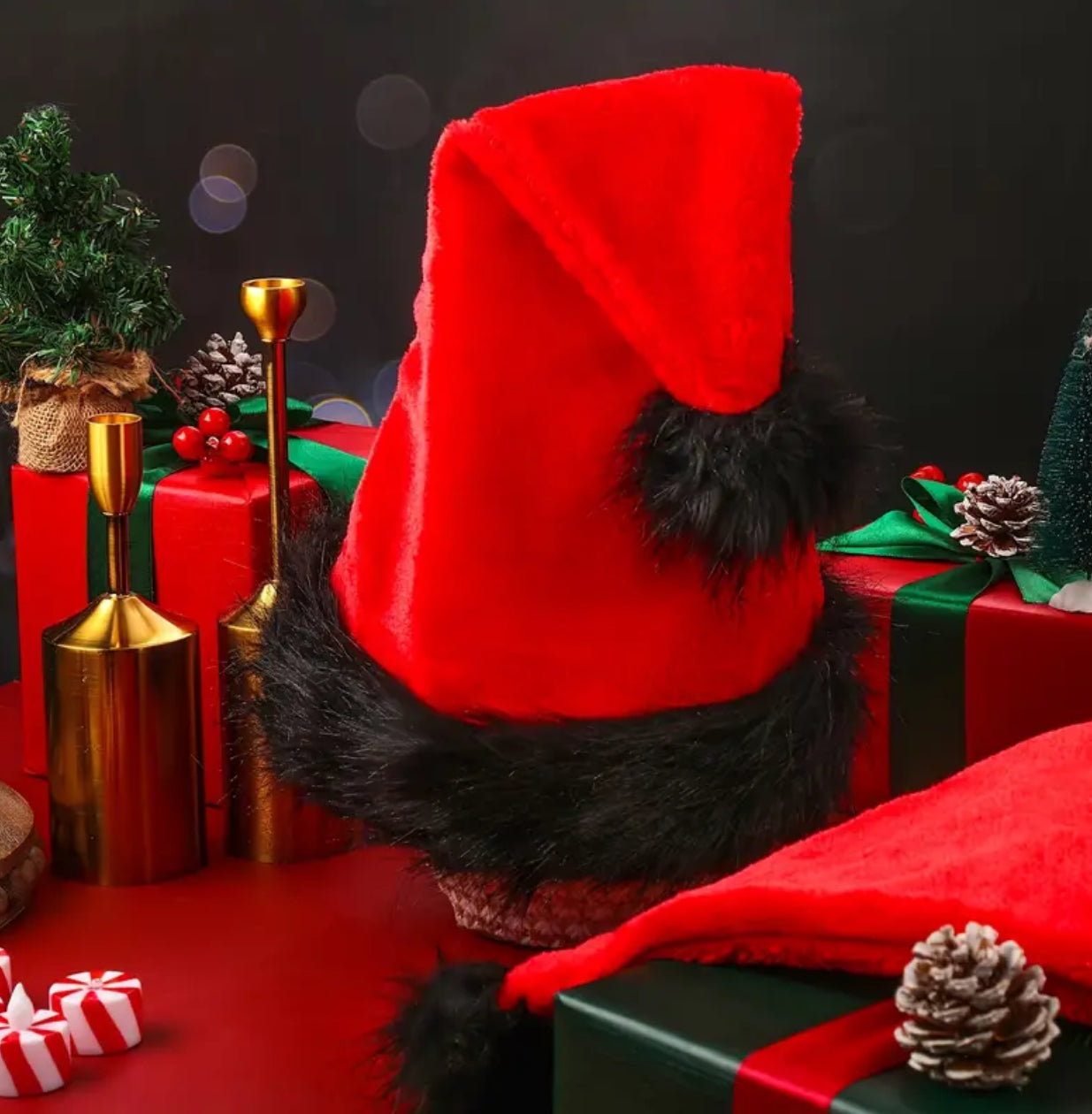 Black & Red Oversized Santa Hat