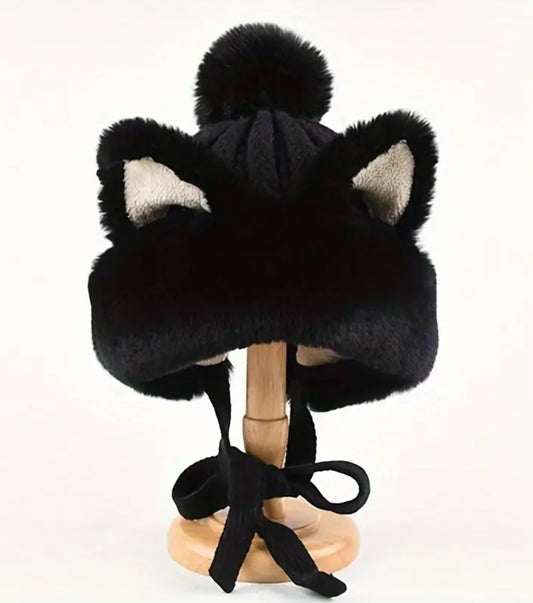 Plush Cat Ear Knit- Stretchy Beanie Hat