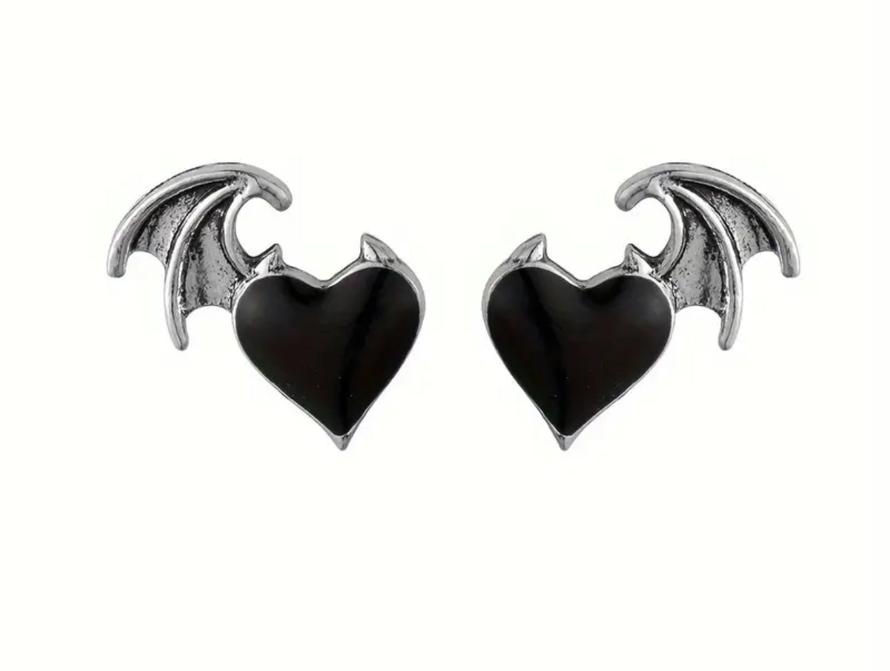 Devil Wing Heart Stud Earrings