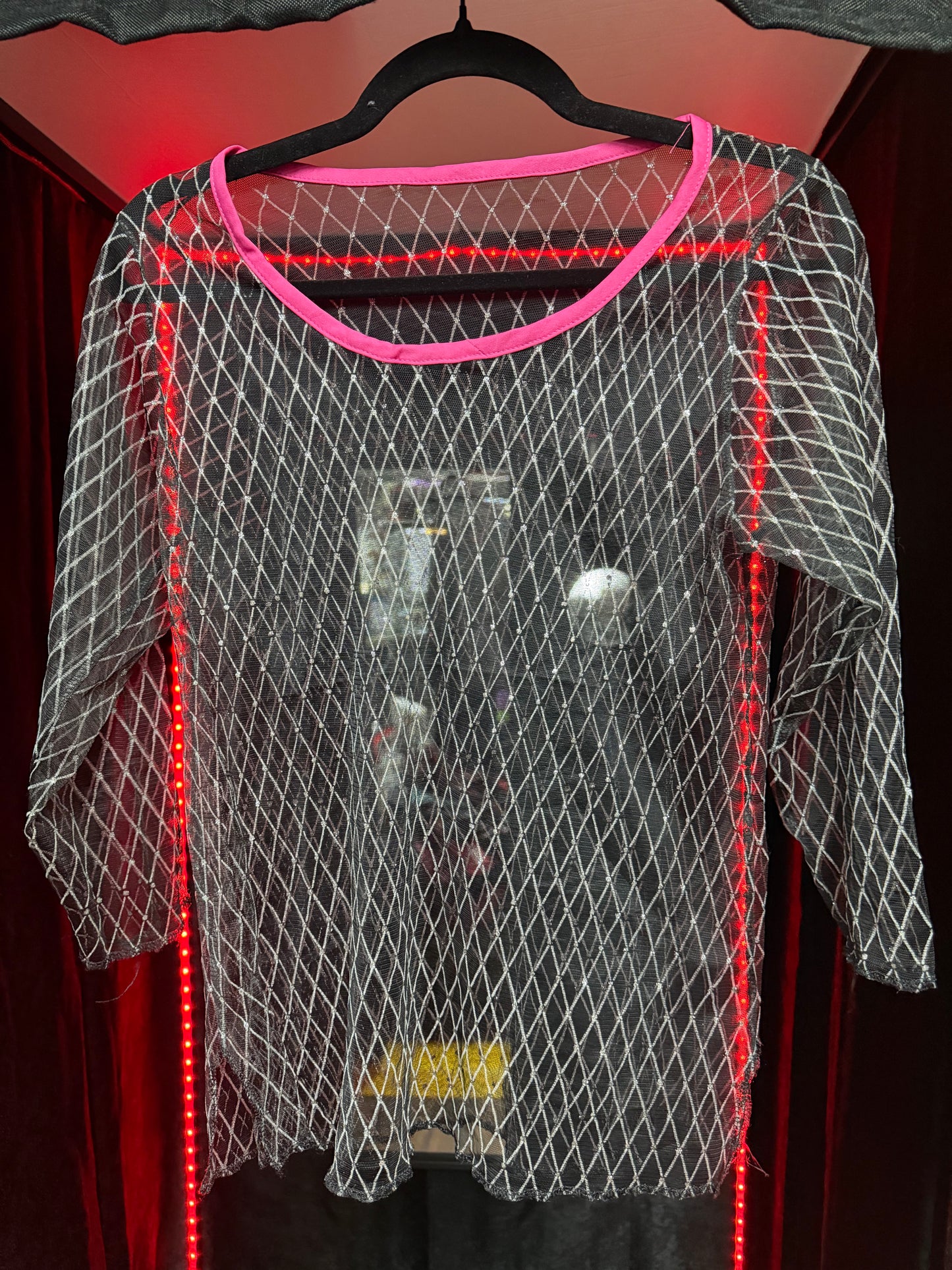 Micro Net Pink Trim Shirt- Size Med?