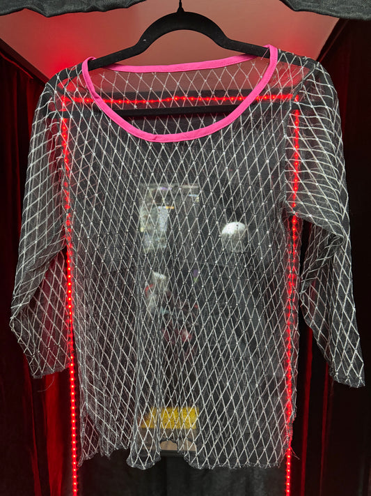 Micro Net Pink Trim Shirt- Size Med?