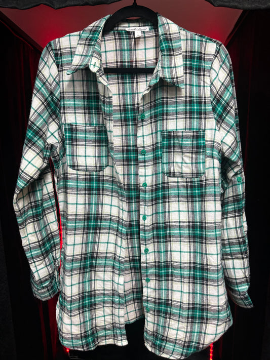 Derek Heart- Green Tone Flannel Button Up- Size Large
