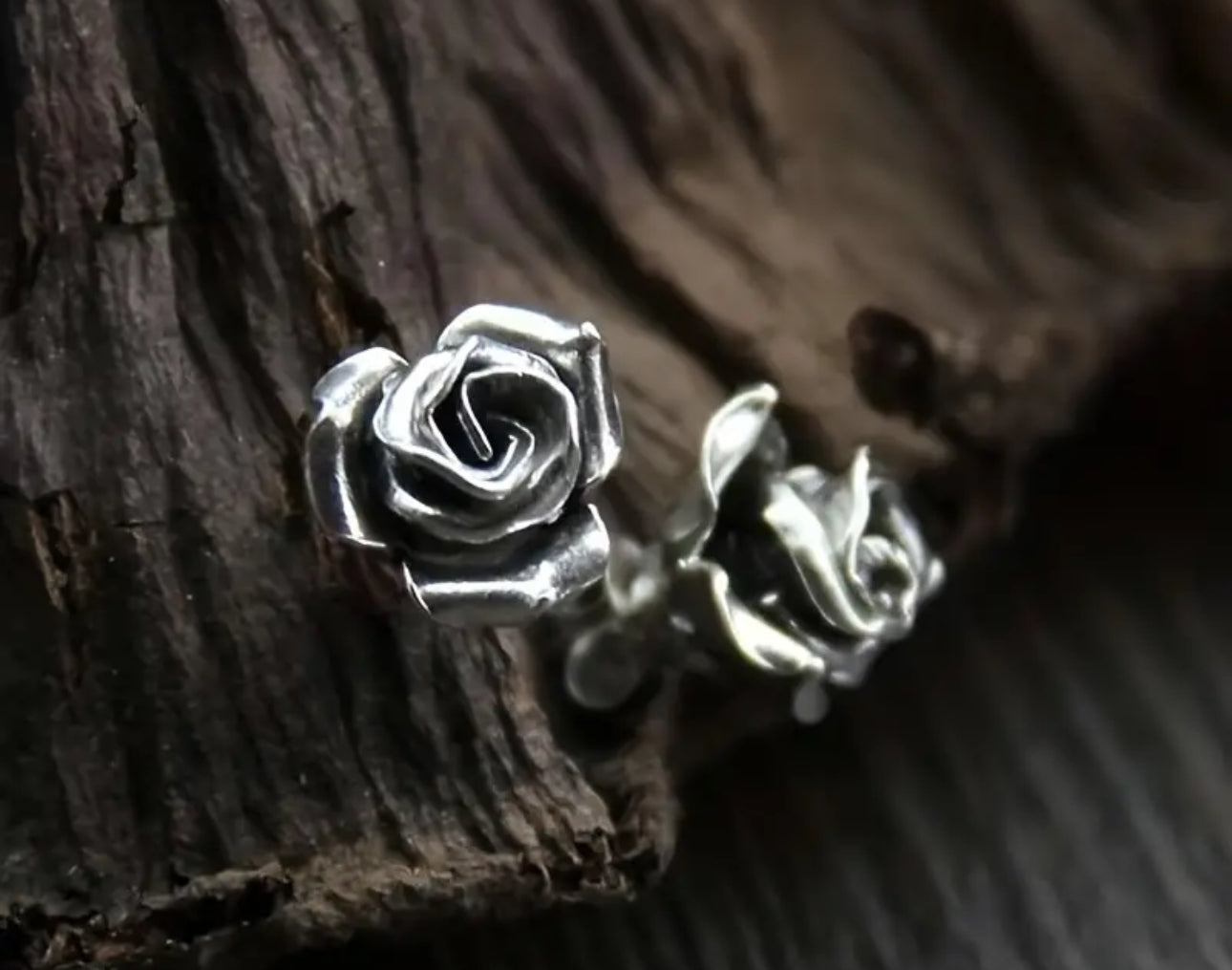 3D Silver Rose Studs