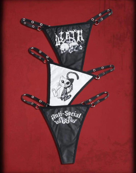 Grunge Punk 3-Pack Letter Skull Graphic Low Rise Panty Set