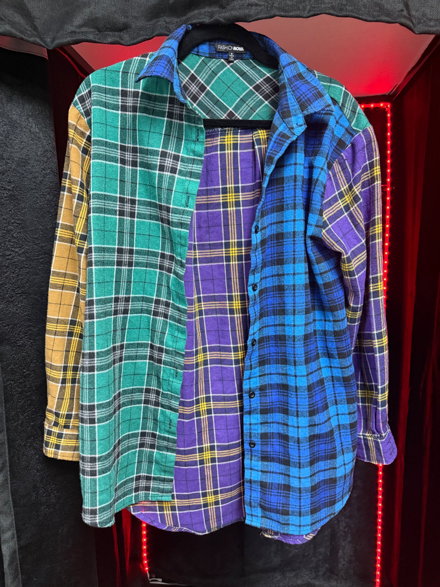 Fashion Nova Color Block Plaid Flannel- Size S (Oversized)
