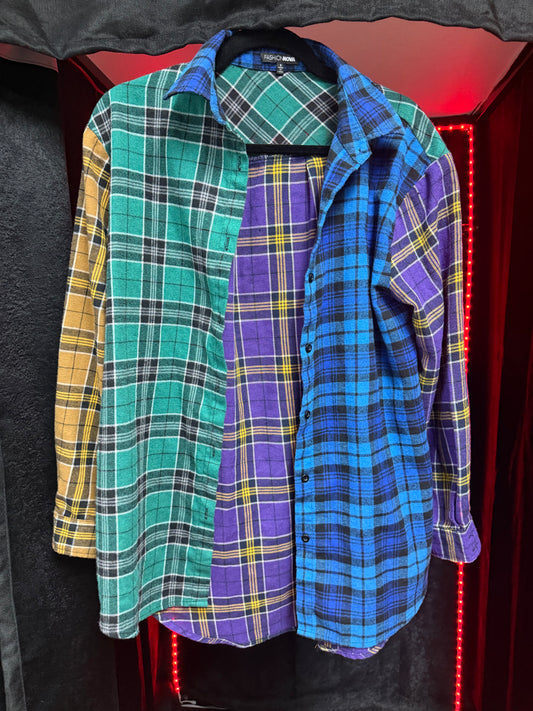 Fashion Nova Color Block Plaid Flannel- Size S (Oversized)