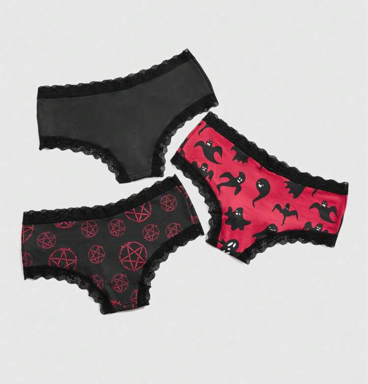 3-Pack Cartoon Graphic Contrast Lace Mid Rise Panty Set