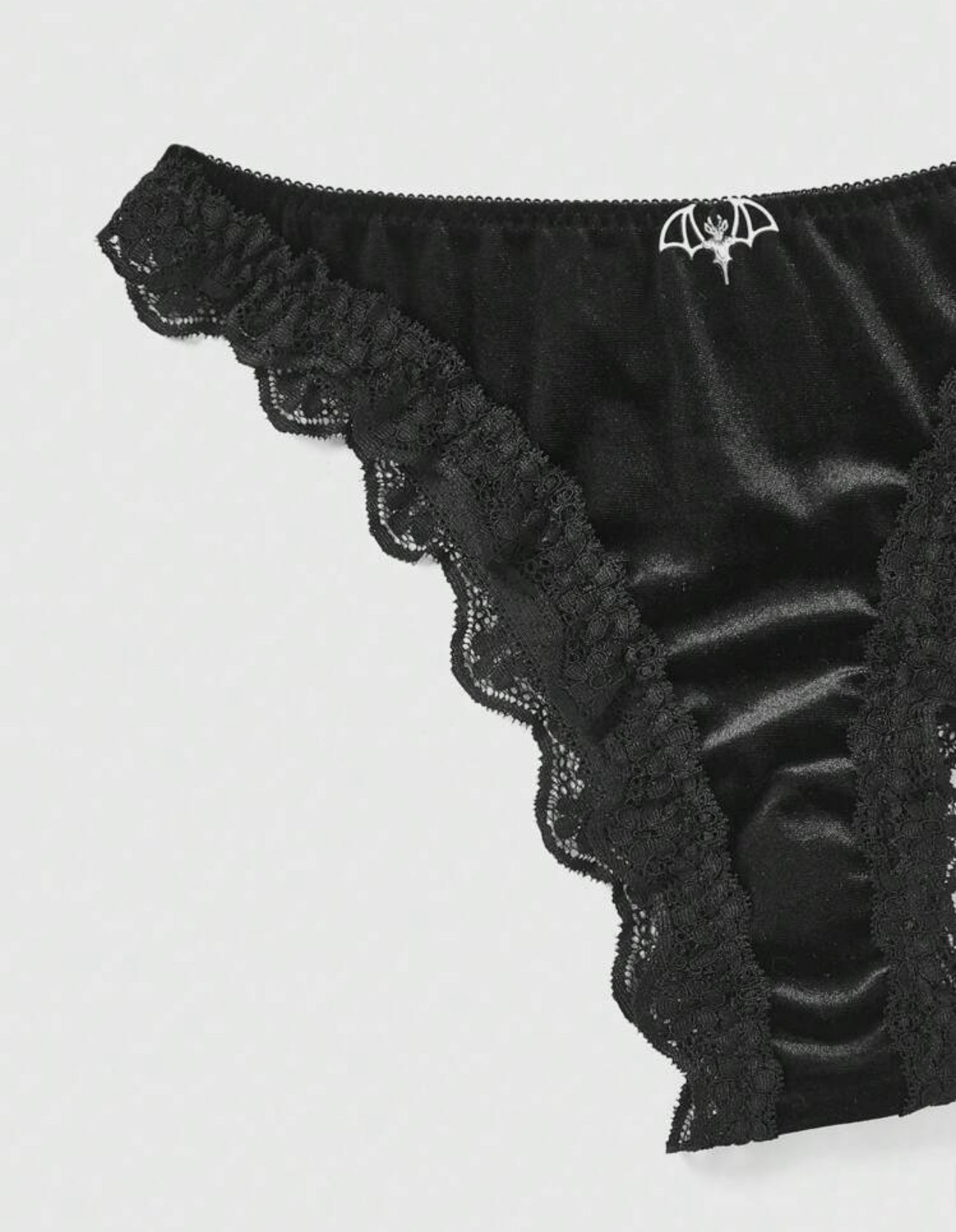Goth 3-Piece Velvet and Lace Batwing Pendant Low Rise Panties