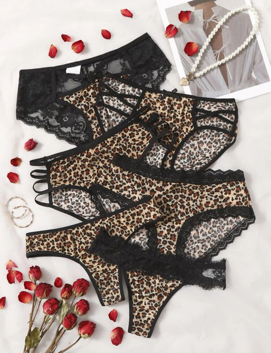6-Pack Leopard Contrast Lace Mid Rise Panty Set