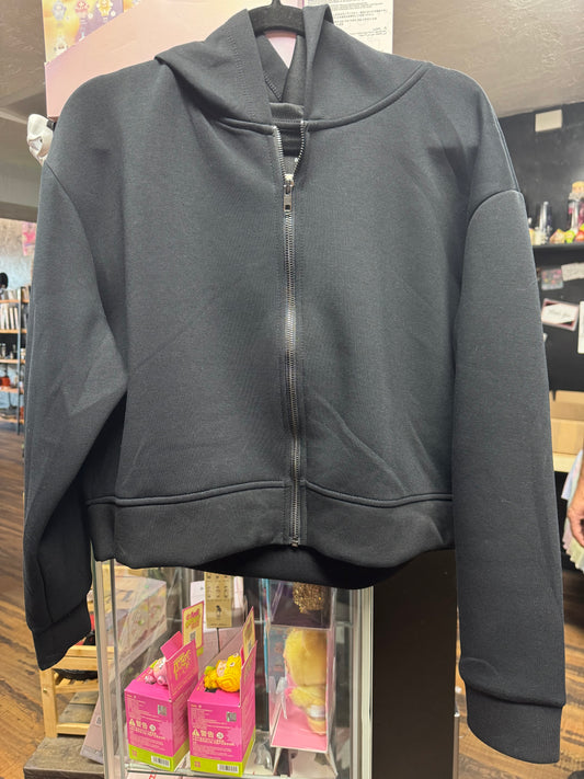 Soft Black Cropped Hoodie
