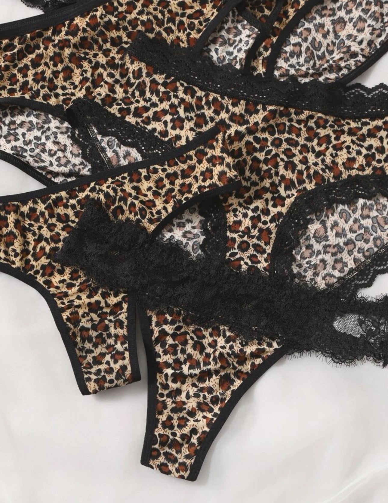 6-Pack Leopard Contrast Lace Mid Rise Panty Set