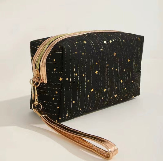 Beautiful Black & Gold Star Makeup Bag