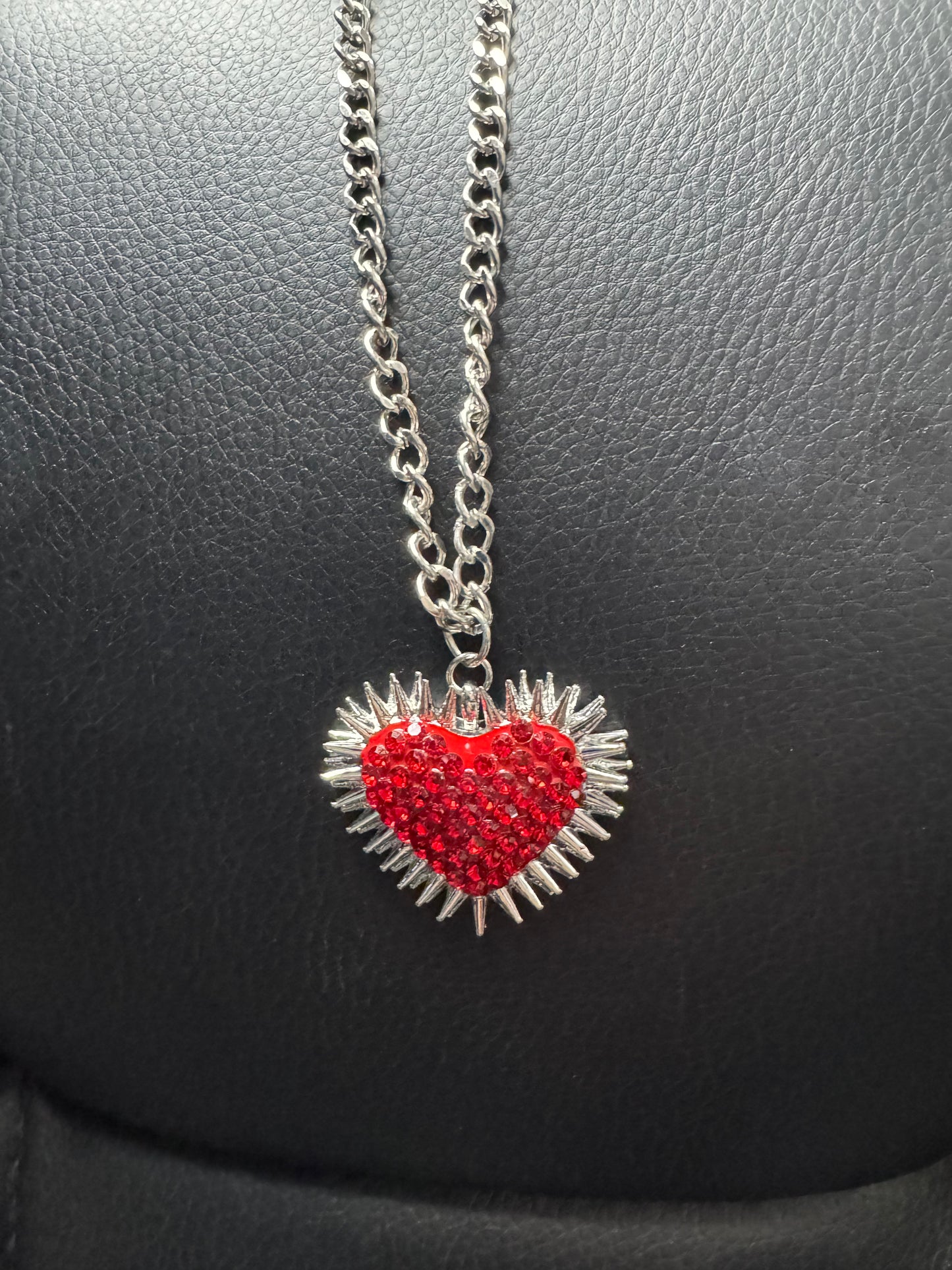 Red Stone Spiked Heart Necklace