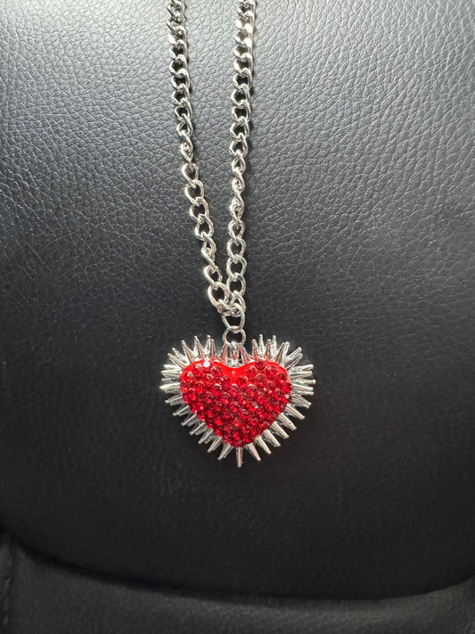 Red Stone Spiked Heart Necklace
