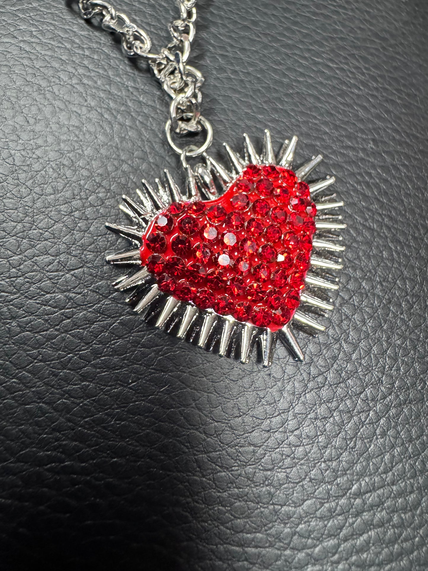 Red Stone Spiked Heart Necklace
