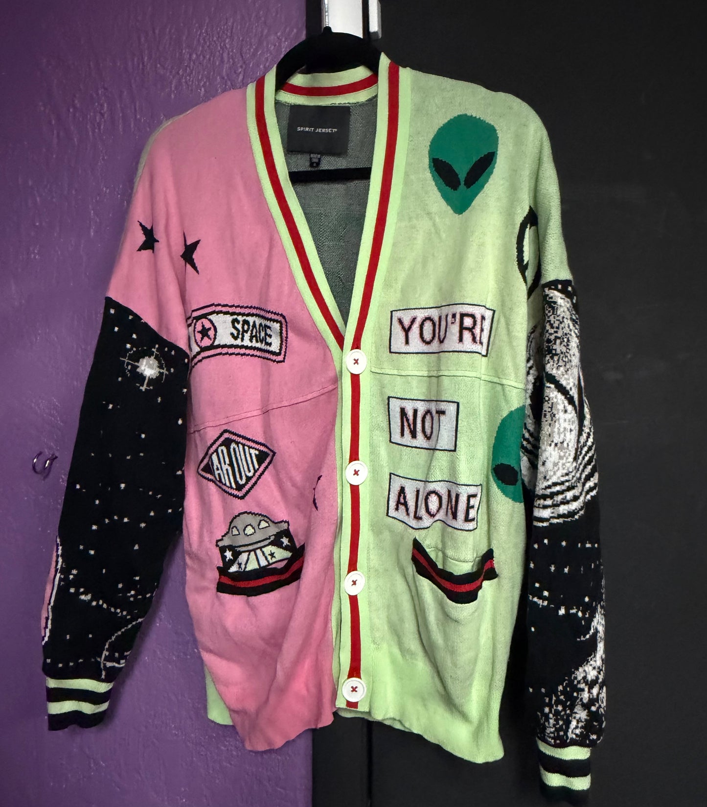 RARE- Y2K Spirit Jersey Oversized "Out Of This World" Cardigan- Small