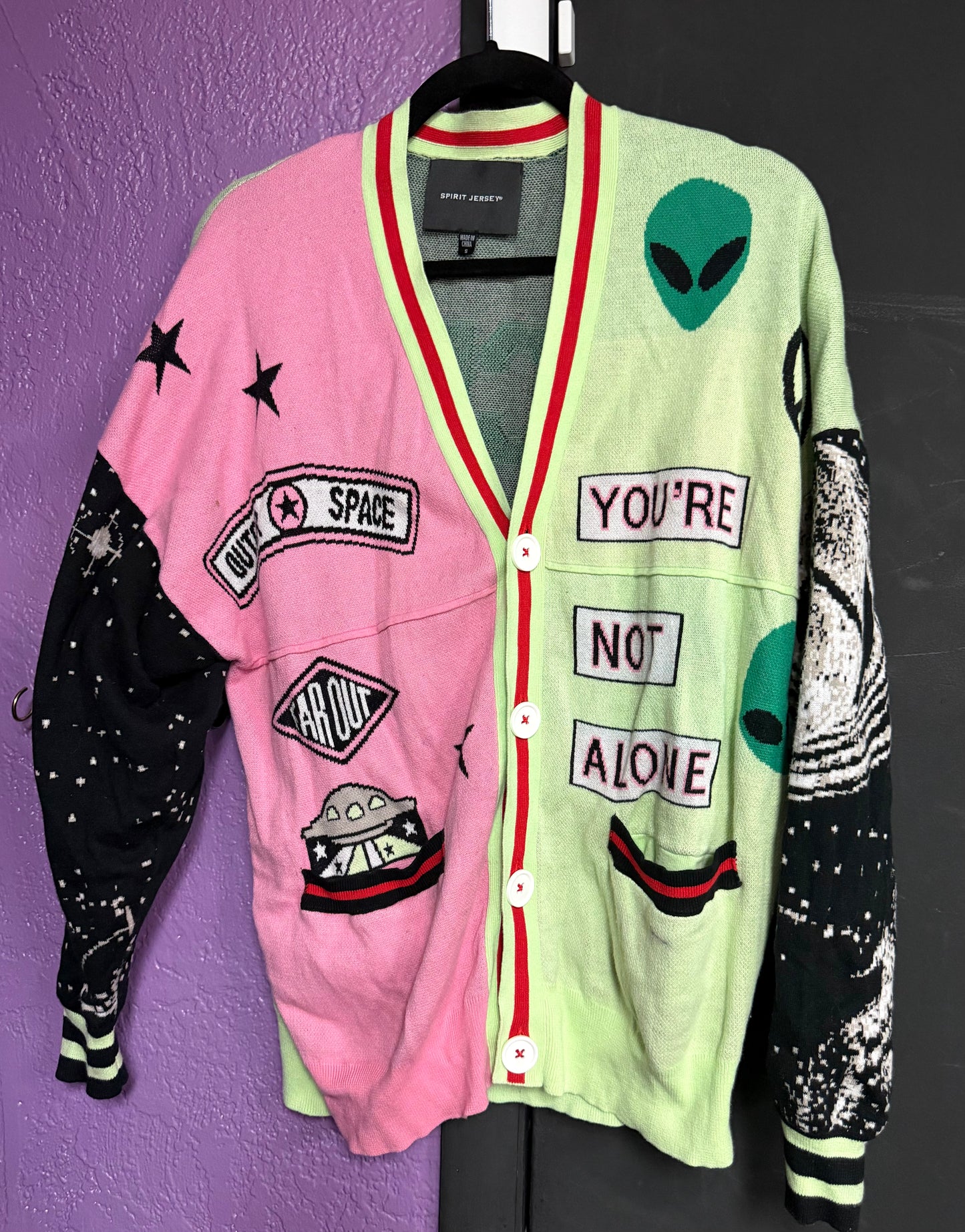 RARE- Y2K Spirit Jersey Oversized "Out Of This World" Cardigan- Small