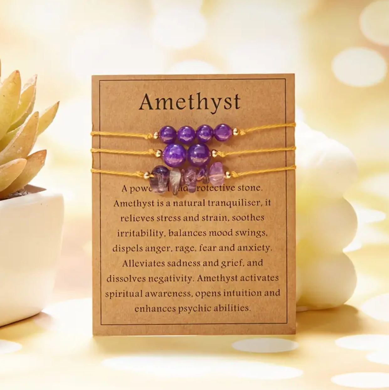 3—Piece Natural Stone Boho Style Bracelet with Meaning Card