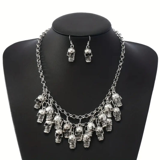 Skull Dangle Necklace and Earring Set