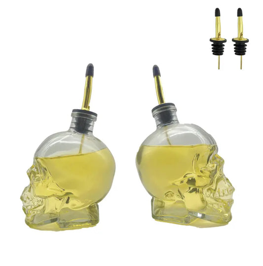 2-Piece Glass / Stainless Steel Skull Oil and Vinegar Dispenser Set, 13.5 oz