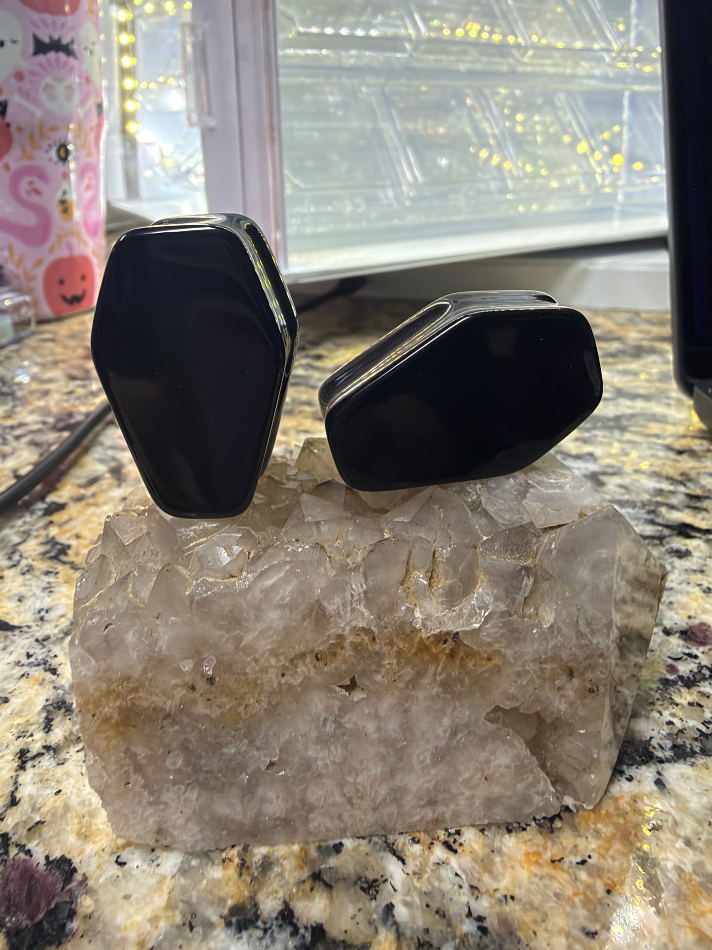 Natural Silver Sheen Black Obsidian Coffin Plugs – Double Flare | Natural Stone | Pair