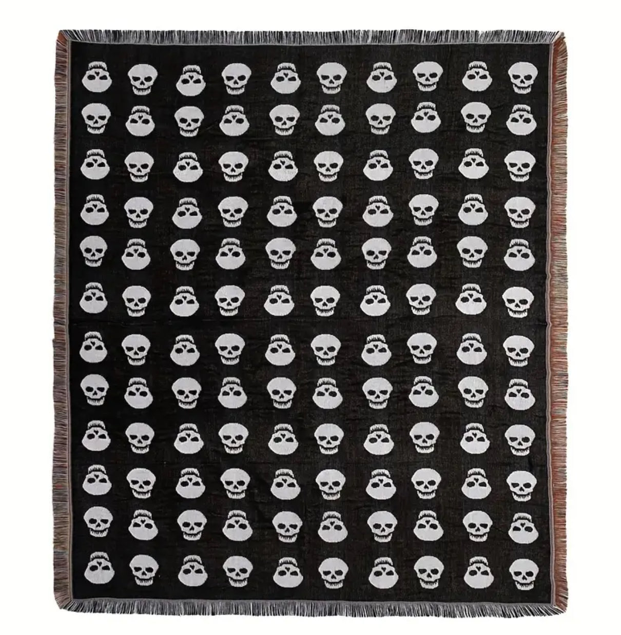 Woven Double-Sided Skull Tassel Blanket — 47 x 59 inches