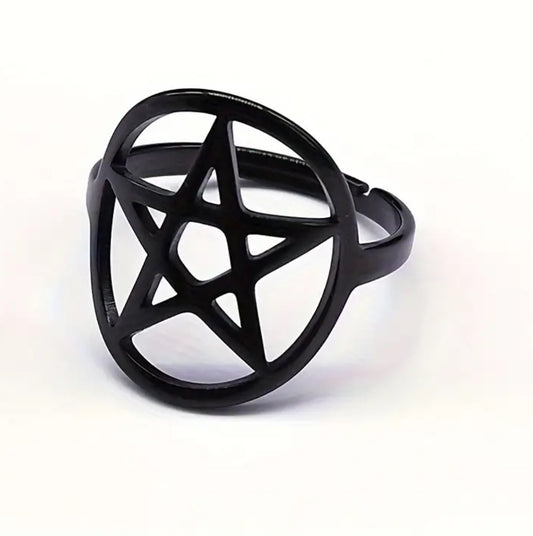 Black Stainless Steel Pentagram Adjustable Ring