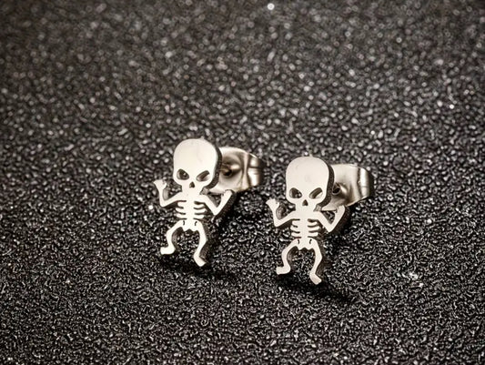 Stainless Steel Skeleton Stud Earrings