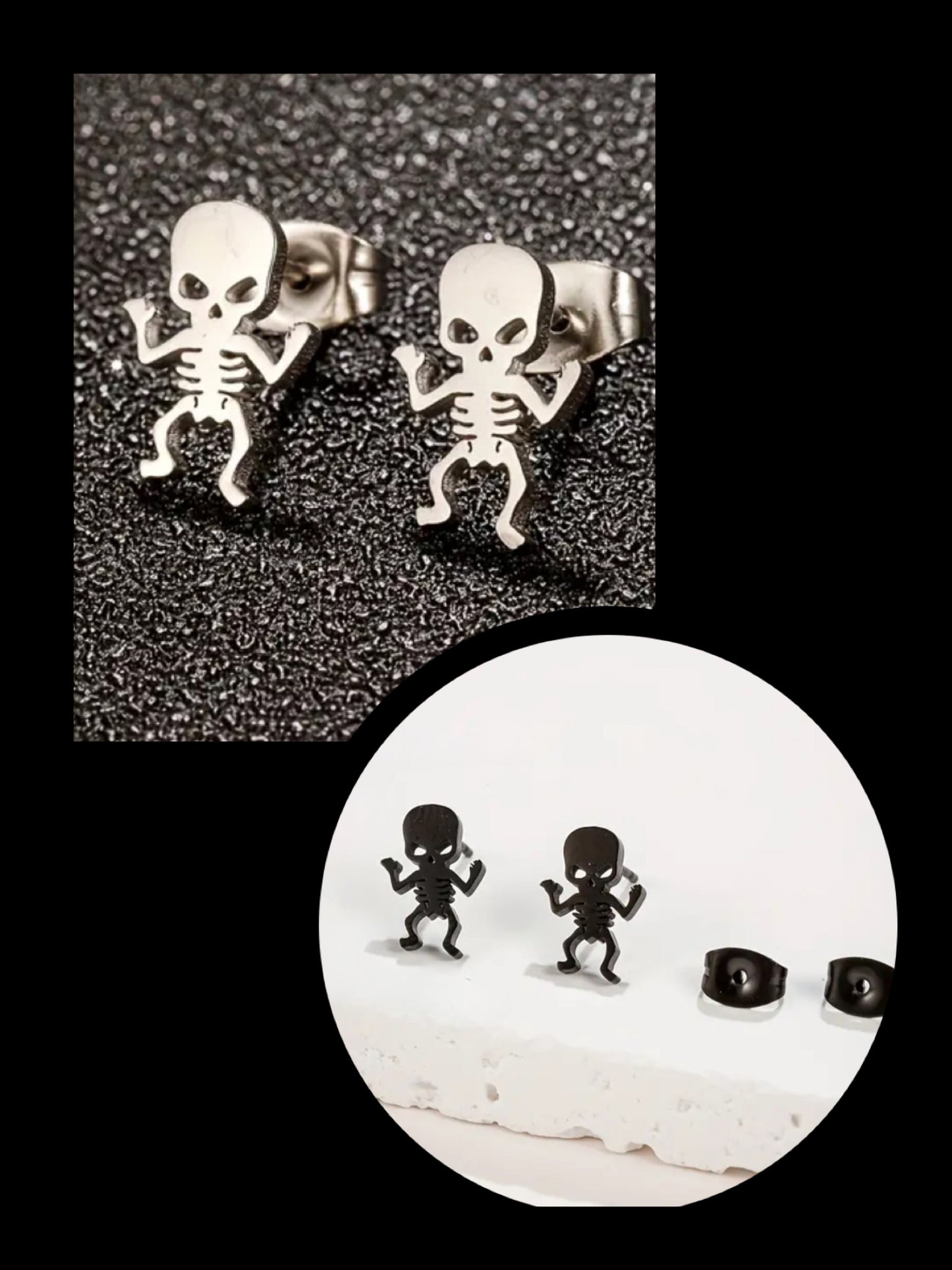 Stainless Steel Skeleton Stud Earrings