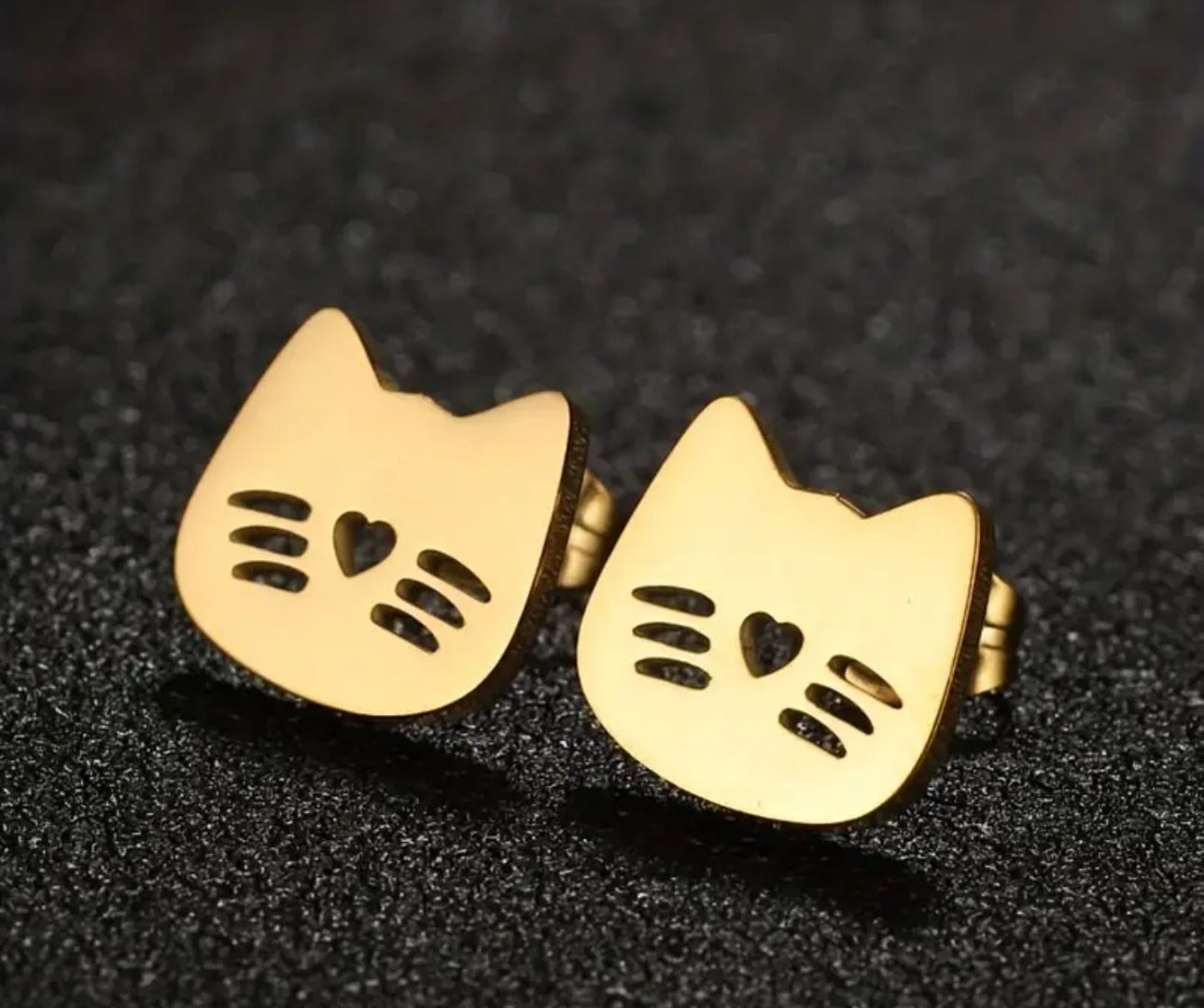 Stainless Steel Cat Face Stud Earrings