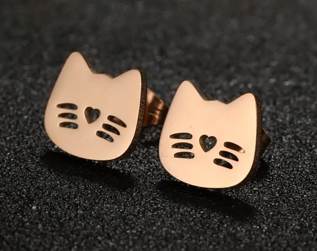 Stainless Steel Cat Face Stud Earrings