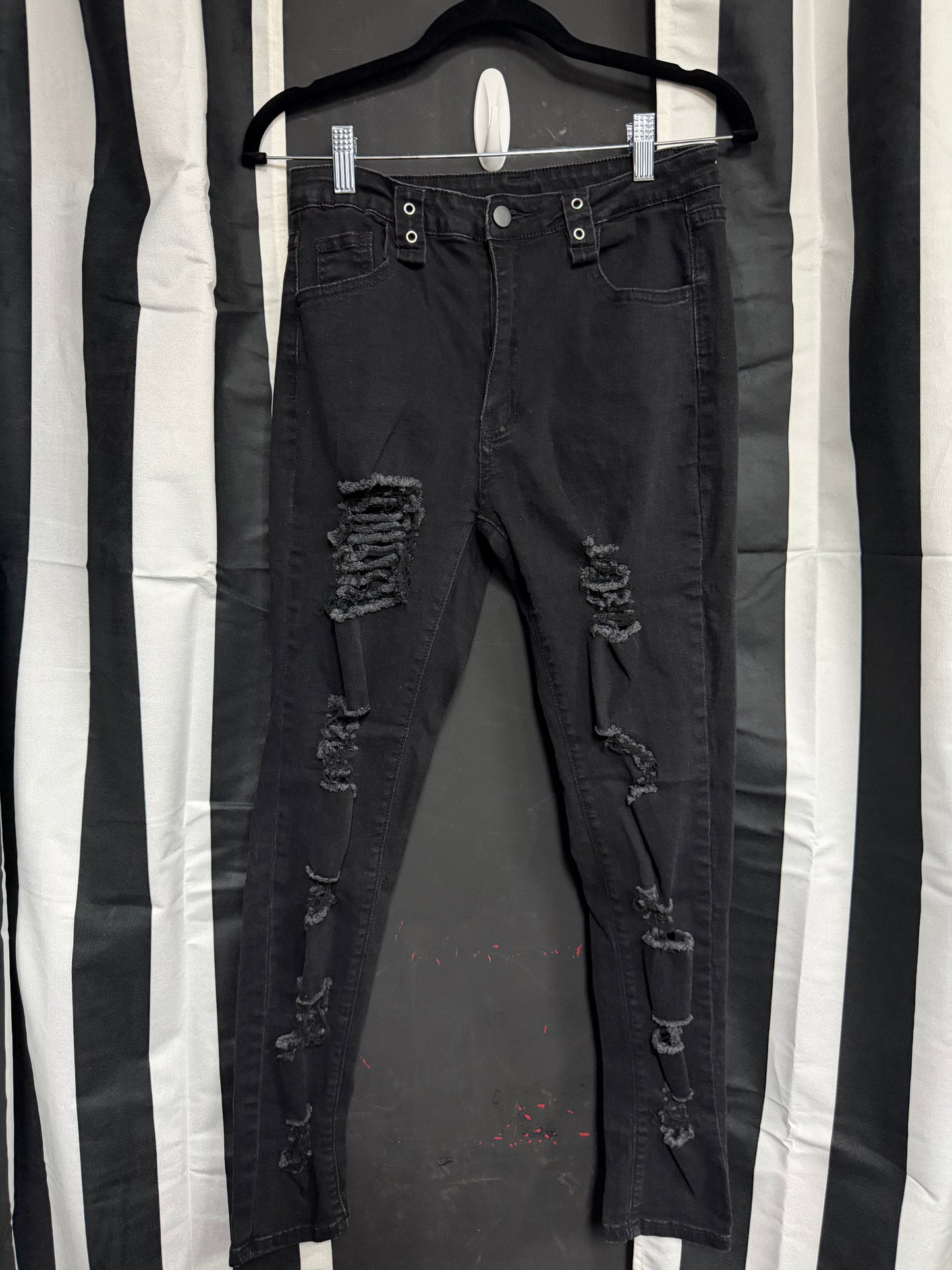 Distressed Stretchy Black Jeans - Medium
