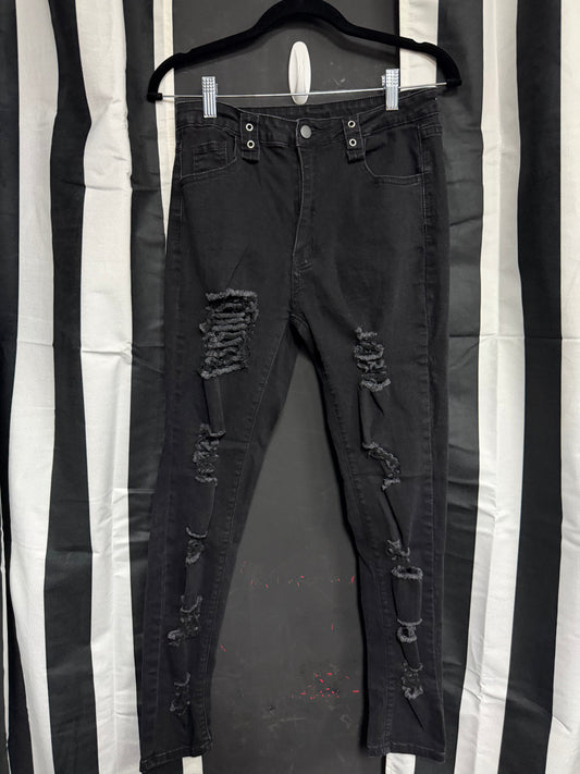 Distressed Stretchy Black Jeans - Medium