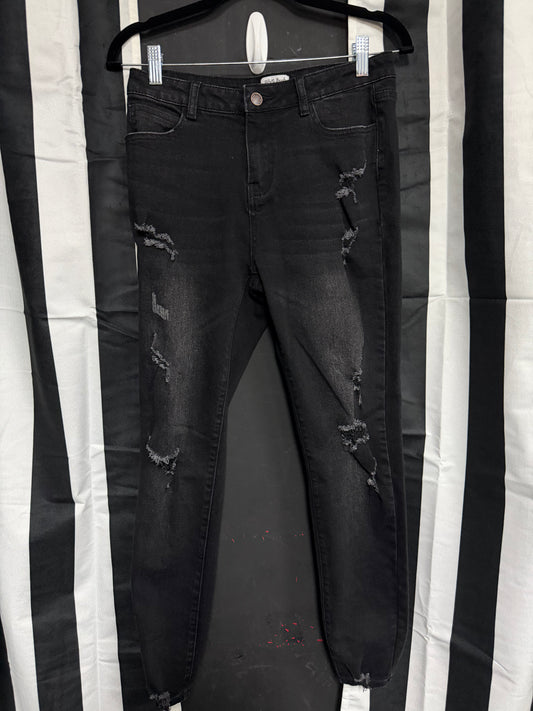 White Birch Medium Black Distressed Jeans
