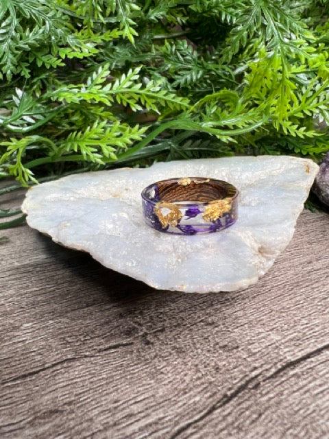 Handmade Wood Resin Rings- Purple/Gold Flake